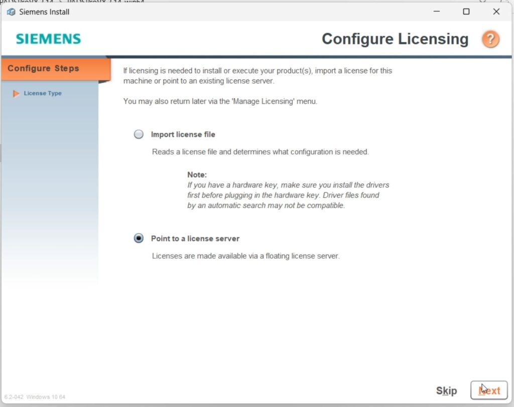 Configure Licensing window