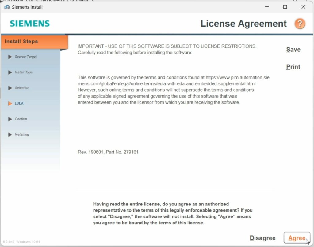 License Agreement window